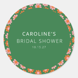 Sticker Rond Douce Fleurs Roses Vertes Rétro Mariage Personnali