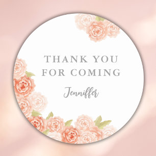 STICKER ROND DOUCE FLORALE AQUARELLE EN PÊCHE POUR ENTERREMENT 