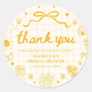 Sticker Rond Douce Mariée Gingham Jaune à sa Baby Shower