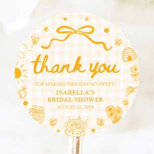 Sticker Rond Douce Mariée Gingham Jaune à sa Baby Shower