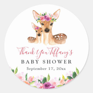 Sticker Rond Douce Mère et Bébé Cerf Floral Baby Shower