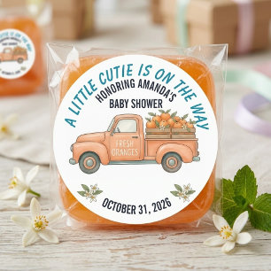 Sticker Rond Douce Mini Orange Camion Vintage Baby Shower