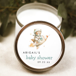 Sticker Rond Douce Ourson Astronaute à l'aquarelle Baby Shower