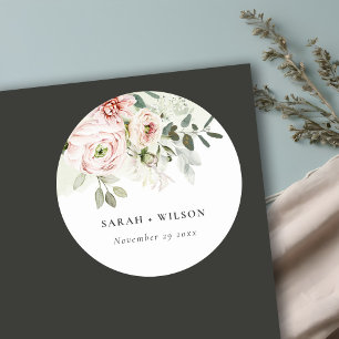 Sticker Rond Douces Pivoines Rose Pâle Feuillage d'Eucalyptus M