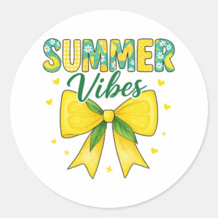 Sticker Rond Douces Vibrations d'Été Ruban Citron et Marguerite