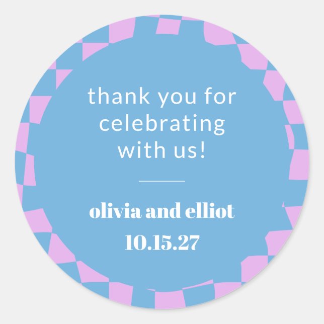 Sticker Rond Douche de couples personnalisée à carreaux violets (Devant)