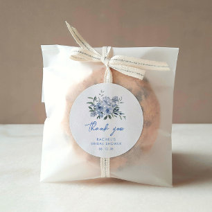 Sticker Rond Douche de mariage florale bleu poussiéreux à l'aqu