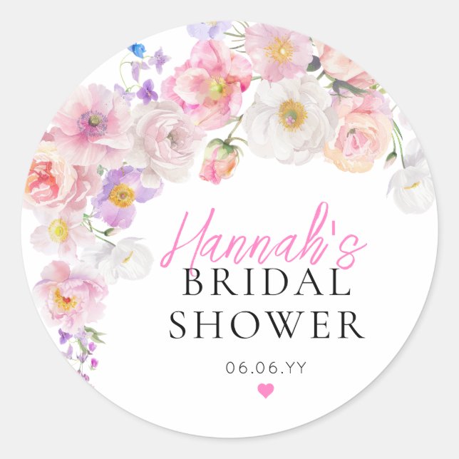 Sticker Rond Douche de Mariage Florale Rose Eloise (Devant)