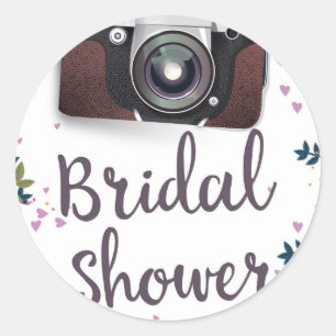 Sticker Rond Douche de mariée Fleurs vintage et appareil photo