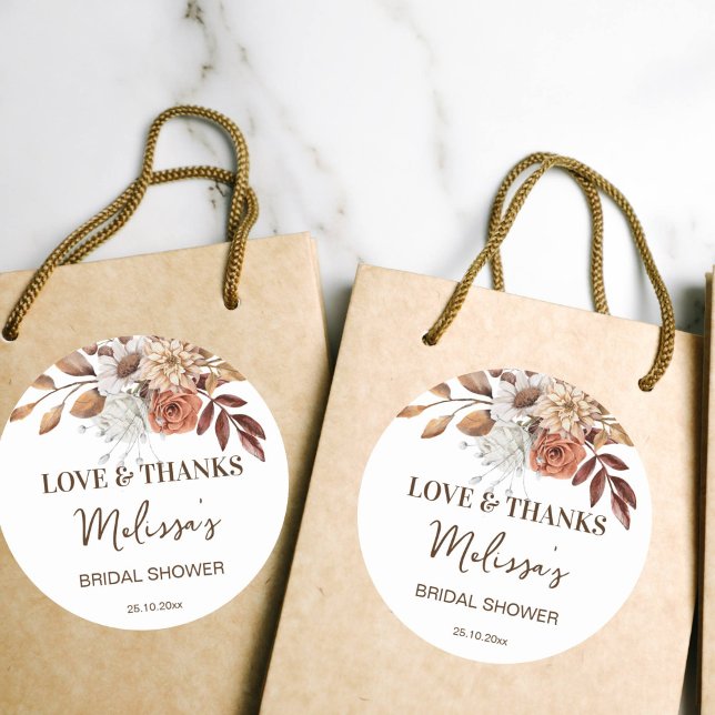 Sticker Rond Douche de natation pour le désert terrestre merci  (Boho desert brown bridal shower thank you favor gift stickers dried earthy flowers for fall theme)