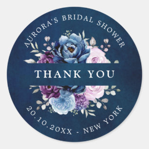 Sticker Rond Douche nuptiale Dusty Blue Purple Navy Merci Cl