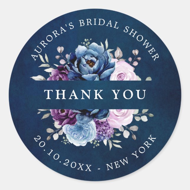 Sticker Rond Douche nuptiale Dusty Blue Purple Navy Merci Cl (Devant)