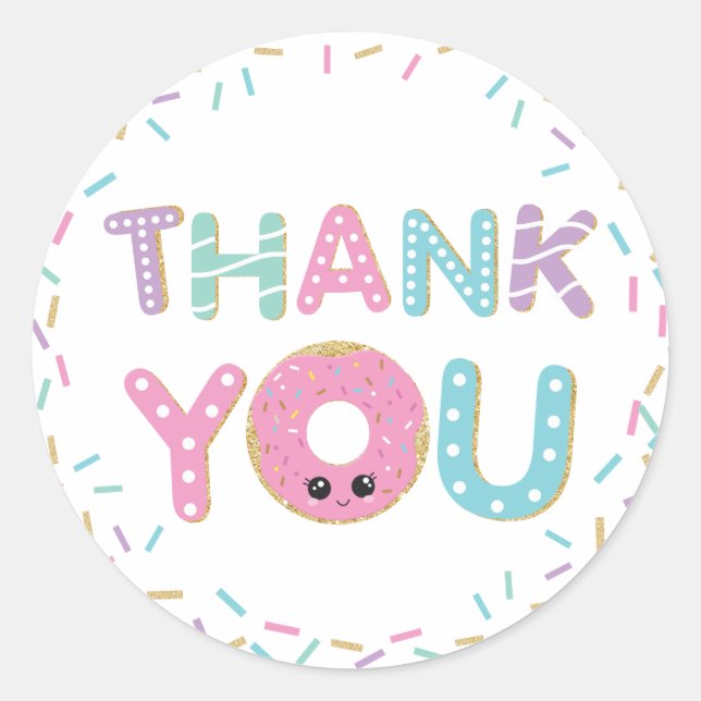 Sticker Rond Doughnut mignonne Merci Favor Cadeau (Devant)