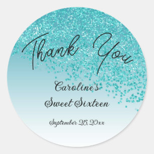 Sticker Rond Doux 16 Merci Tombant Parties scintillant bleue Tu