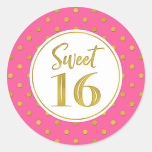 Sticker Rond Doux 16 points d'or rose blanc d'anniversaire