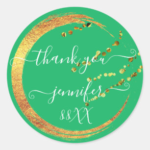 Sticker Rond Doux 16e Remerciement Date Mariage Vert Or Miel