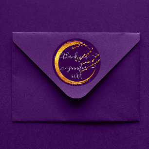Sticker Rond Doux 16e Remerciement Date Mariage Violet Or Necta