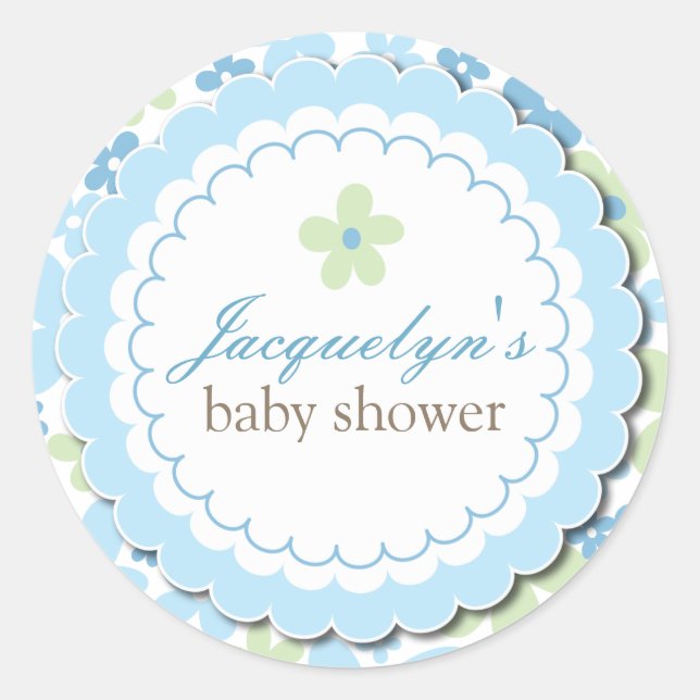 Sticker Rond Doux bleu marguerite Fleurs chic Baby shower garço (Devant)