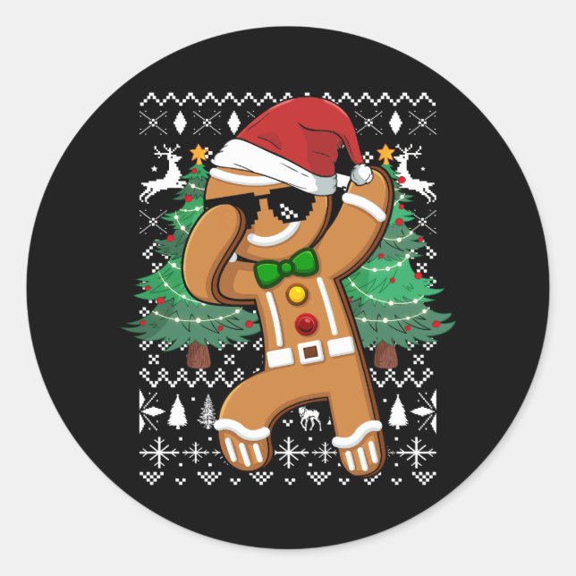 Sticker Rond Doux de Noël moche Dabbing Gingerbread Homme San (Devant)