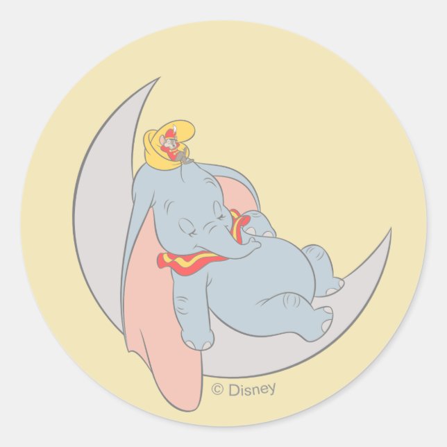 Sticker Rond Doux Dumbo et Timothy Sleeping (Devant)