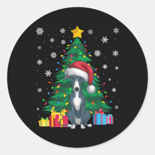 Sticker Rond Doux moche Xmas arbre léger italien Greyhound chie