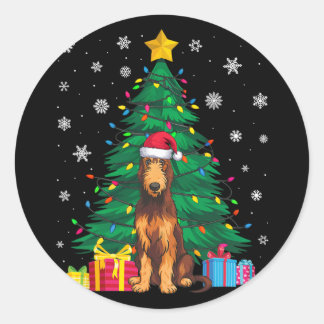 Sticker Rond Doux moche Xmas Tree Lights Irish Wolfhound Chien