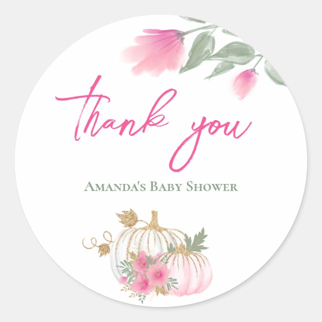 Sticker Rond Doux Petit Citrouille Blush Rose Or Blanc Floral (Devant)