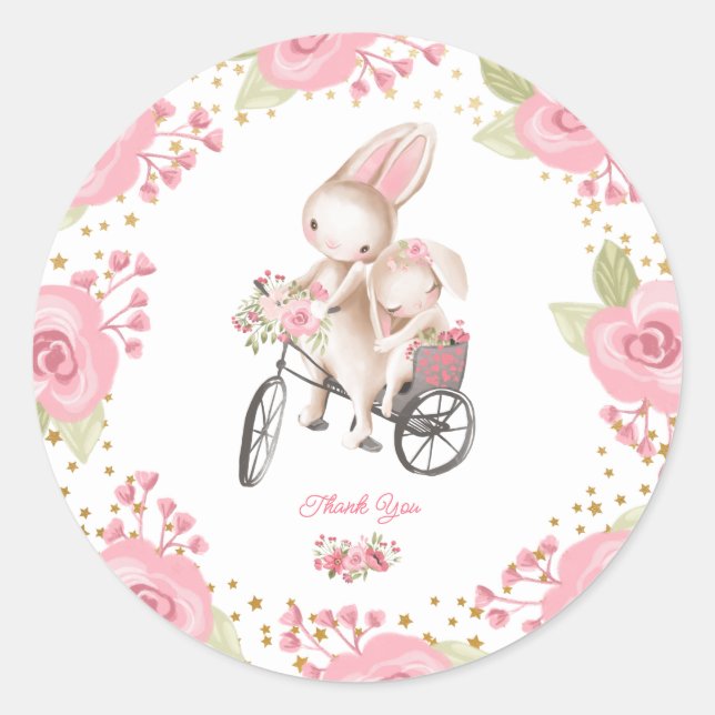 Sticker Rond Doux petit lapin bébé fille douche (Devant)