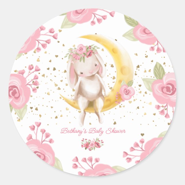 Sticker Rond Doux petit lapin bébé fille douche (Devant)