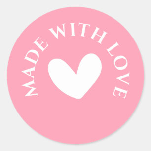 Sticker Rond Doux Rose "Fabriqué avec Amour"