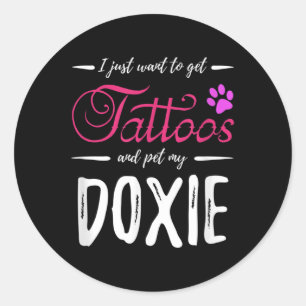 Sticker Rond Doxie Amoureux des chiens Tatouage Drôle Dachshund