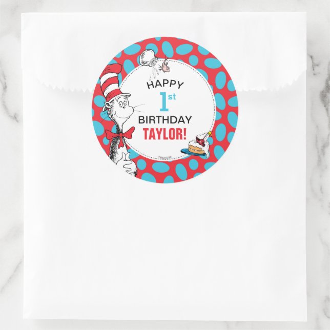 Sticker Rond Dr Seuss | Chat à l'anniversaire du Casquette (Sac)