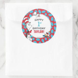 Sticker Rond Dr. Seuss Chat Chapeauté Anniversaire