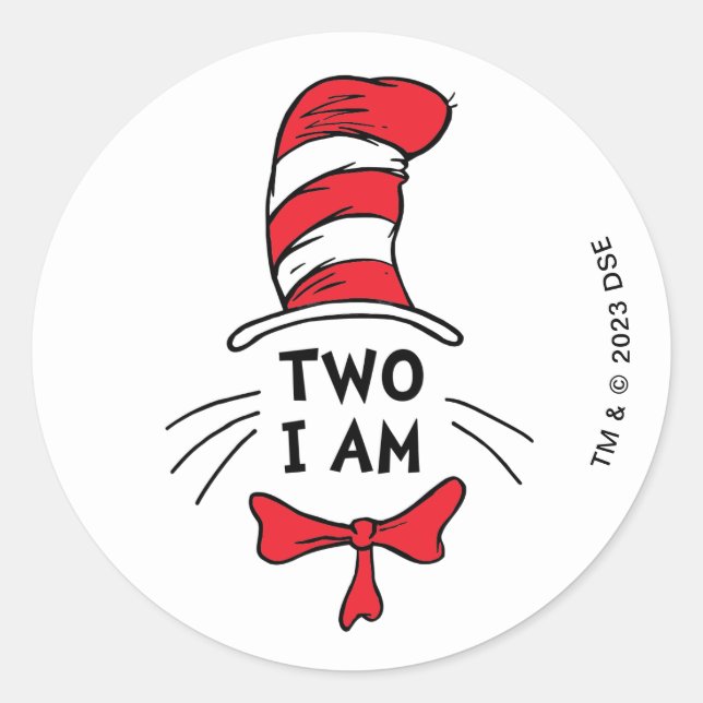 Sticker Rond Dr Seuss | Chat dans le Casquette - Deux je suis a (Devant)