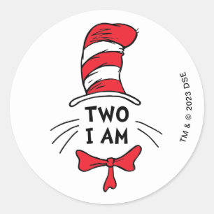 Sticker Rond Dr Seuss Chat dans le Casquette - Deux je suis a