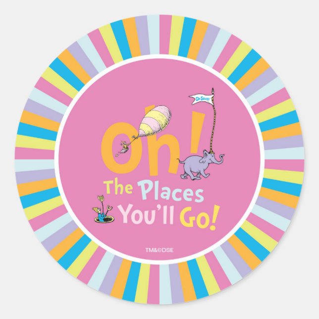 Sticker Rond Dr Seuss | Oh, les endroits où vous irez ! (Devant)