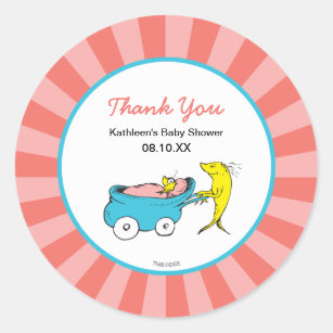 Sticker Rond Dr Seuss   One Fish - Girl Baby Shower Thank You