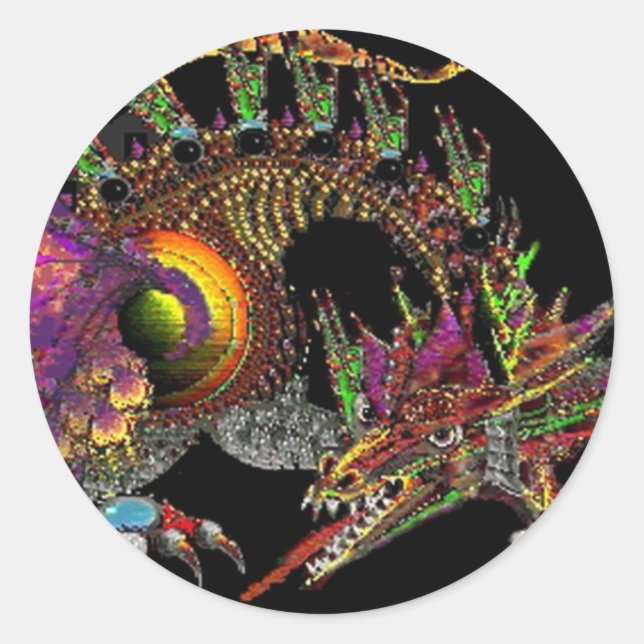 STICKER ROND DRAGO / DRAGON D'IMAGINAIRE EN VIOLET D'OR ET NOIR (Devant)