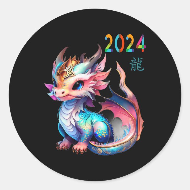Sticker Rond Dragon 2024 Year Of The Dragon Happy Lunar New Yea (Devant)