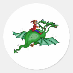 Sticker Rond Dragon à trois têtes avec cavalier