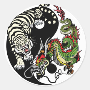 Sticker Rond dragon and tiger yin yang