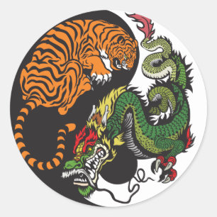 Sticker Rond dragon and tiger yin yang