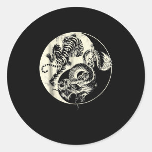 Sticker Rond Dragon Avec Tigre Tattoo YIN Et Yang Beast Combat