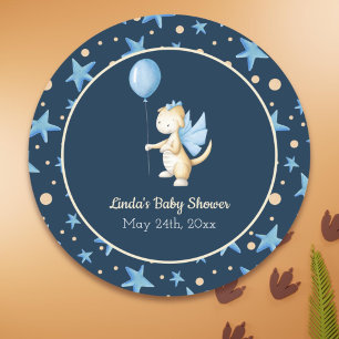 Sticker Rond Dragon Bleu Bébé de la Marine avec Baby shower à b