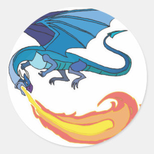 Sticker Rond dragon bleu crachant du feu