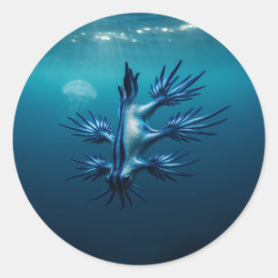 Sticker Rond Dragon bleu de la mer