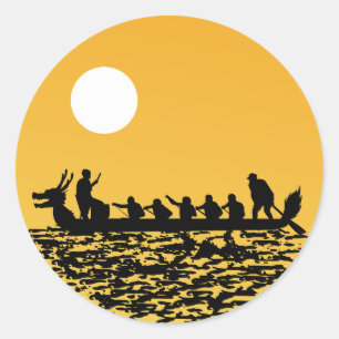 Sticker Rond Dragon Boat Racw Crew Paddlers Water Sport