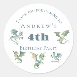 Sticker Rond Dragon Boys 3ème 4ème 5ème anniversaire Invitation