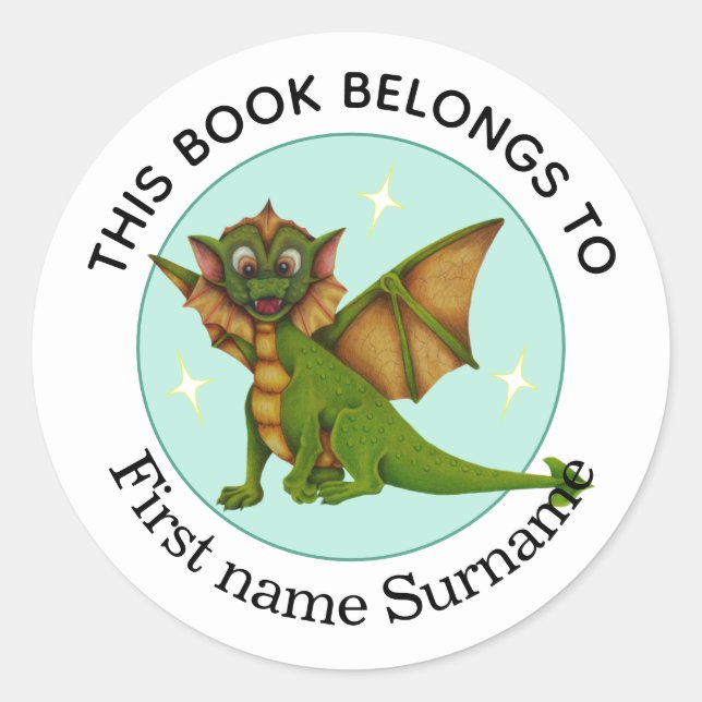 Sticker Rond Dragon Ce Livre Appartient À Personnalisé (Devant)