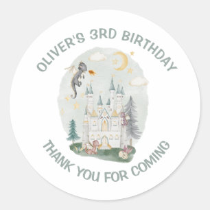 Sticker Rond Dragon château conte de fées enfants anniversaire 